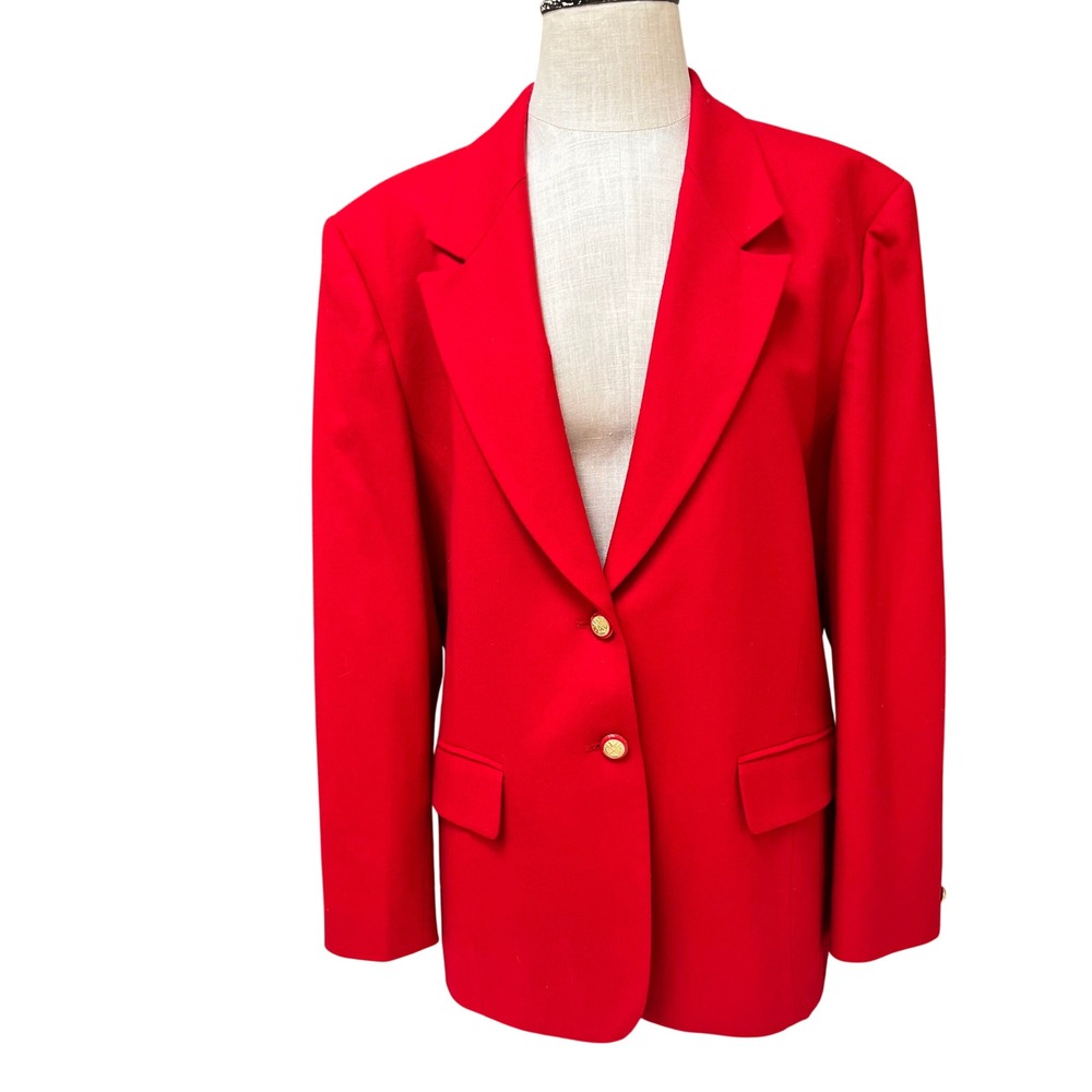 Pendleton Vintage Red Wool Blazer Gold Crest Button USA Made Womens Jacket Sz 18